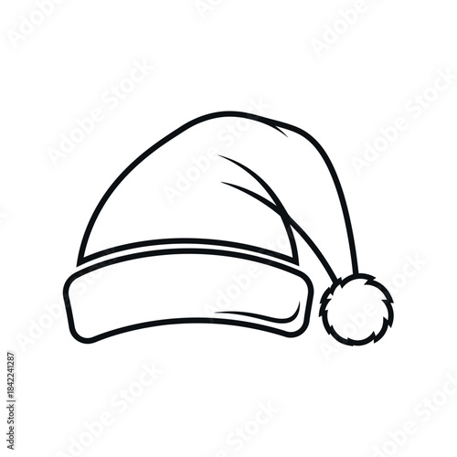 Christmas Santa hat with fluffy pom pom on white