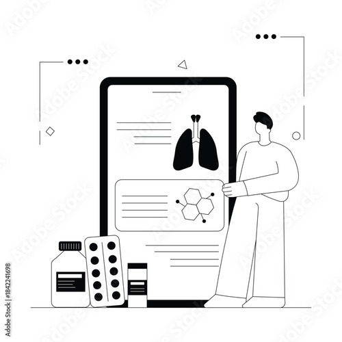 Doctor Research On Bronchitis Vector Outline Illustration EPS 10 File