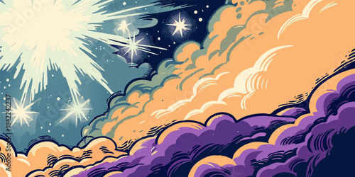 Celestial Stars Glowing in Deep Space Night Sky Composition