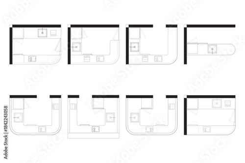 8 Collections Architectural Mini Bar Floor Plan Layouts with Curved Countertops. 10