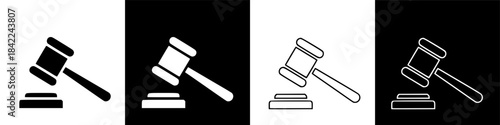 Judge's Gavel and Sound Block Icons Symbolizing Justice and Law