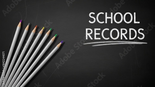 School Records Chalkboard Colorful Pencils  BacktoSchool Concept.