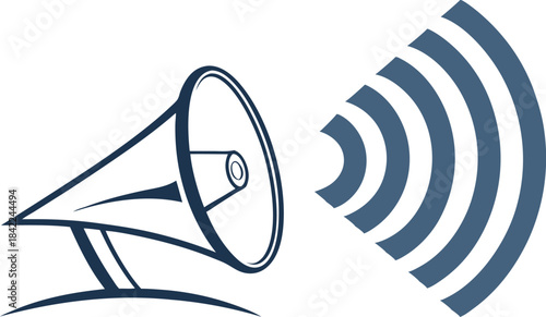 Sound Waves Are Shown Emanating From a Loudspeaker in a Simple Design Using Blue and White Colors