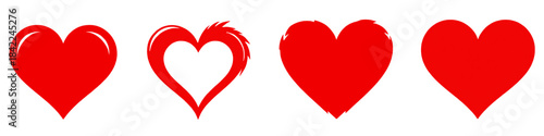 Set of red heart silhouettes featuring smooth textured and stylized shapes suitable for romantic designs valentines graphics and decorative illustrations