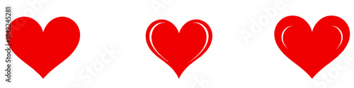 Set of three red heart silhouettes featuring simple clean and stylized shapes suitable for valentines graphics romantic designs logos and decorative illustrations