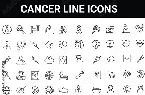 Cancer Icons vector illustration with thin line editable stroke . Cancer icon set.