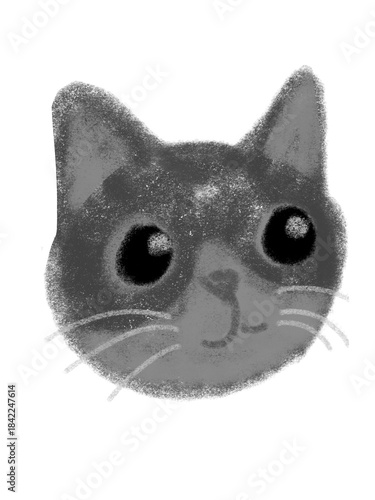  ugly cat black and white on white background, Digital illustration	