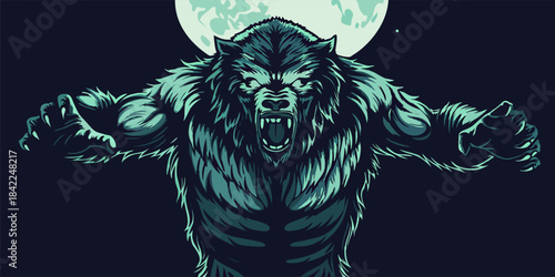 Werewolf Transformation Under Full Moon Fantasy Horror