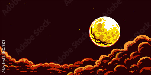 Full Moon Glowing in Dark Night Sky with Detailed Craters