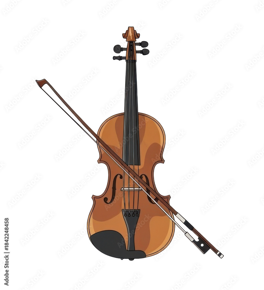 Fototapeta premium A detailed illustration of a violin with its bow, showcasing the instrument's design.