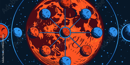 Lunar Cycle Phases Diagram with Moon Stages Illustration