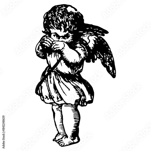 Vintage cherub angel illustration in ink style