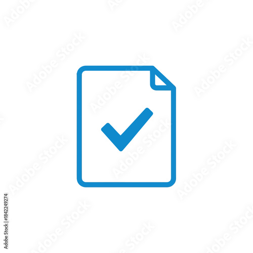 Blue checkmark icon on a document symbolizing approval and completion of tasks