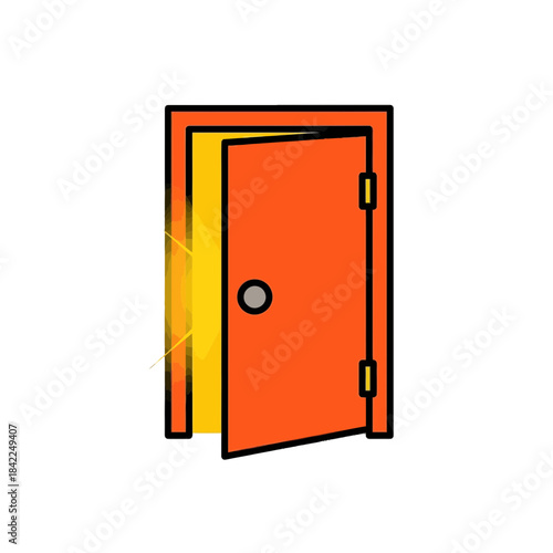 An open orange door with bright yellow light emanating from the interior, symbolizing new beginnings and opportunities.