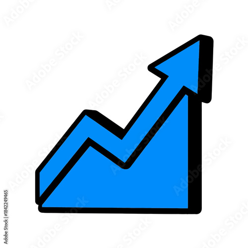 Bright Blue Upward Trending Growth Chart Arrow on a Transparent Background Representing Financial Success and Progress
