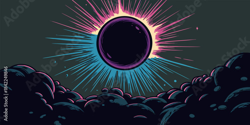 Solar Eclipse Corona with Dramatic Light Rays and Moon Silhouette