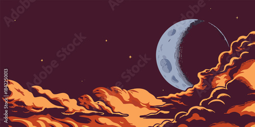 New Moon Phase in Dark Night Sky with Stars and Cosmos