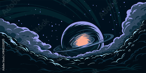 Cosmic Celestial Body with Nebula Clouds in Deep Space