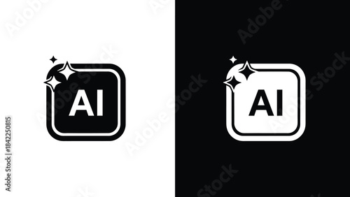 Artificial intelligence icon design featuring clean modern AI branding on a split background