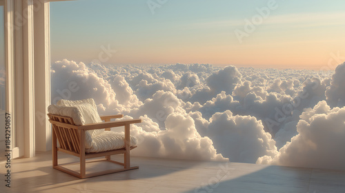 Cloud Dancer Tranquil Armchair on a Balcony Perched Above a Sea of Clouds at Golden Hour Colour of the Year 2026