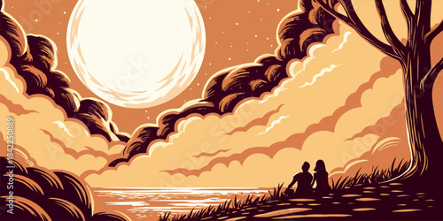 Serene Moonlight Illuminating Peaceful Night Landscape Scene