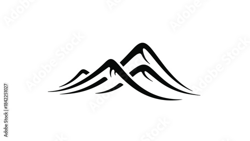 Stylized black mountain range landscape silhouette illustration on white background for design, nature, and travel concepts
