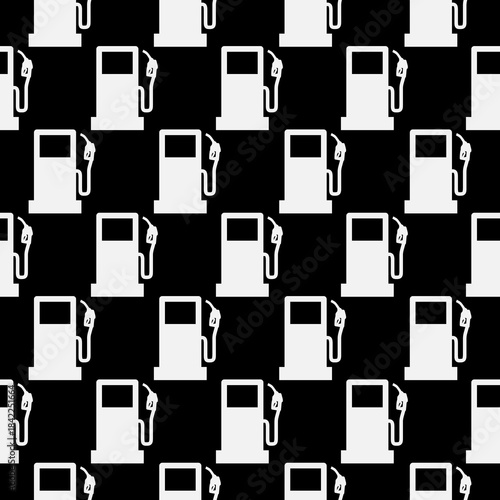 Petrol or Gas station seamless pattern isolated on black background