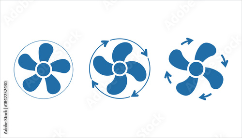 Three blue fan icons showing rotation and airflow on a white background vector