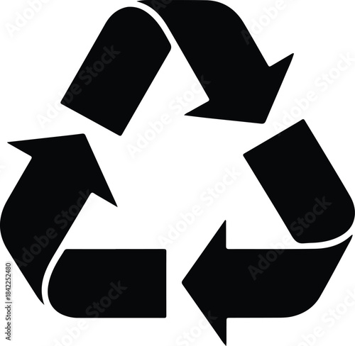 Recycle symbol vector icon, Black recycling sign with three arrows.