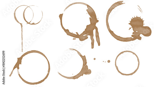  coffee cup stains, Isolated On White Background, tea ring stamps Illustration
