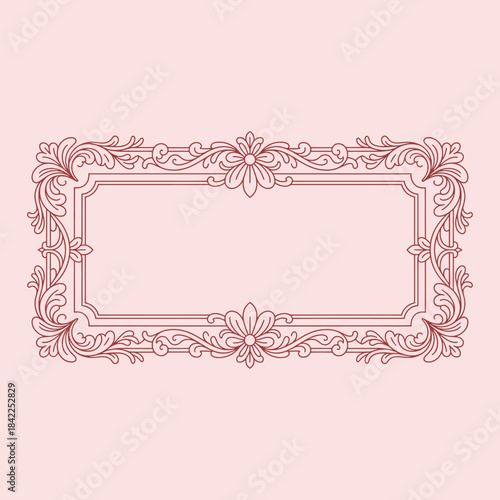 Ornate red floral frame with intricate patterns and symmetrical