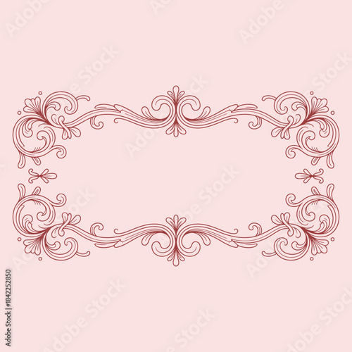Ornate red floral border with swirling patterns and small decorative