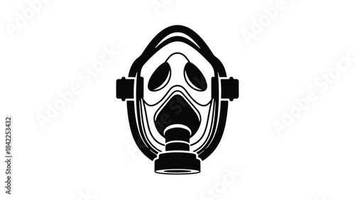 Black and white gas mask illustration, protective face mask, safety equipment, industrial, respiratory protection, emergency response
