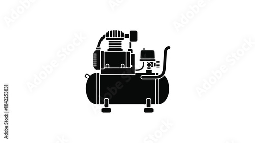 Industrial air compressor machine equipment for power tools and pneumatic systems in workshop or garage setting with mechanical components