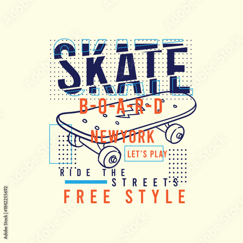 Skate Board Free Style Street wear boys graphic tee.eps
