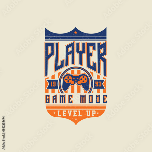 Player Game mode varsity collegiate vector graphic design.eps