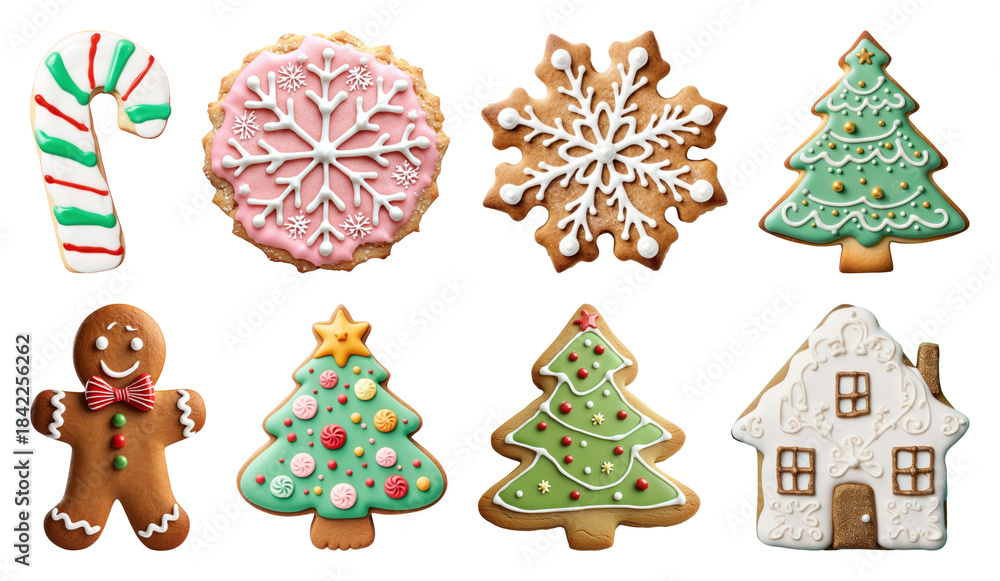 Fototapeta premium PNG Festive holiday cookies assortment, element set on transparent background