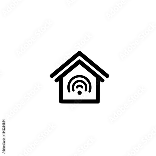 Wireless signal graphic inside residential house icon indicating internet connection and smart devices