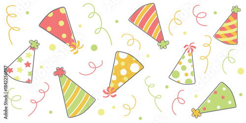 Colorful Party Hats and Confetti