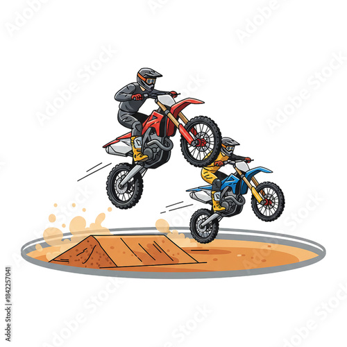 attraction of two motocross racers on the race track. isolated on a white background.