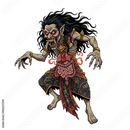 Illustration of a leak ghost from Bali, isolated on a white background.