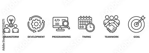 Banner Hackathon design sprint-like event - Vector Illustration Concept with keywords and icons