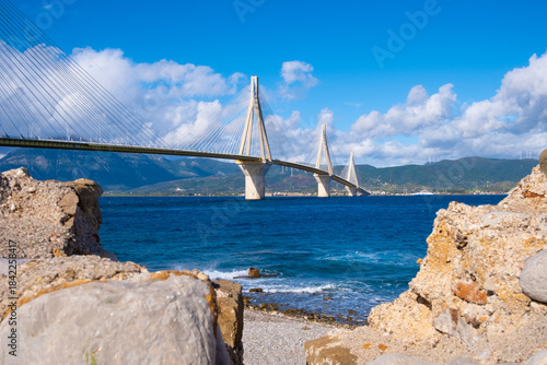 Rio-Antirio Bridge across the Gulf of Corinth Greece Peloponnese Peninsula