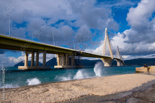 Rio-Antirio Bridge across the Gulf of Corinth Greece Peloponnese Peninsula