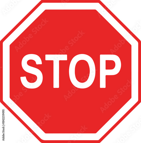 Red Octagonal Stop Sign with White Text Keywords: stop sign, stop, red, octagonal, white text, traffic sign, warning, prohibition, symbol, road