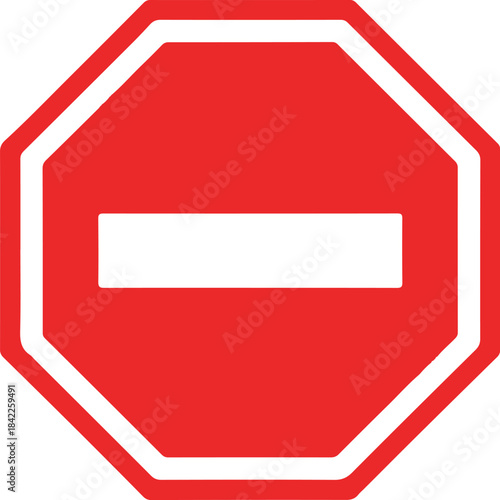 Red Octagonal No Entry Sign with White Bar stop sign prohibition