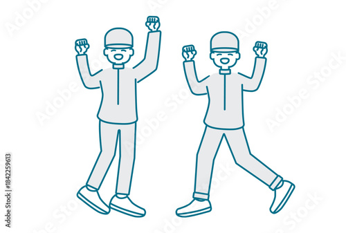 ガッツポーズをする食品工場ワークマンたち