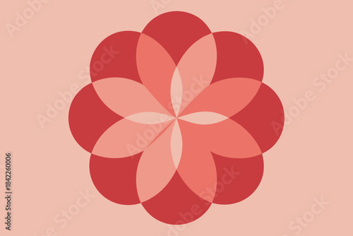 Abstract red flower vector illustration with green leaves for floral spring wedding card design