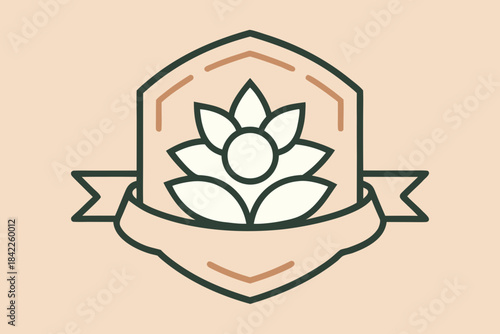Hand holding a vintage floral lotus pattern vector illustration design icon emblem frame