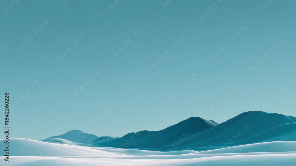 Fototapeta premium Serene Winter Landscape with Soft Snow-Covered Hills Under Clear Blue Sky in a Cold Atmospheric Environment Ideal for Tranquil Imagery and Nature Photography